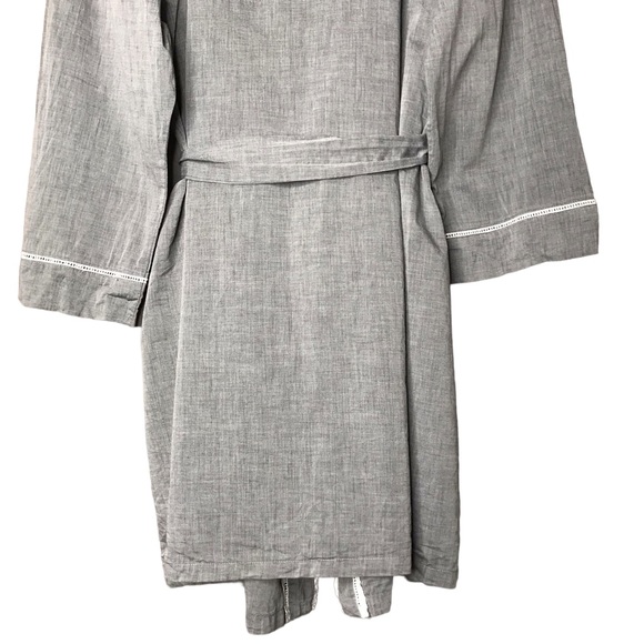 Large Eileen West Bathrobe Robe Sleepwear Lounge Cotton Lace Grey L/XL Bath - Picture 10 of 11